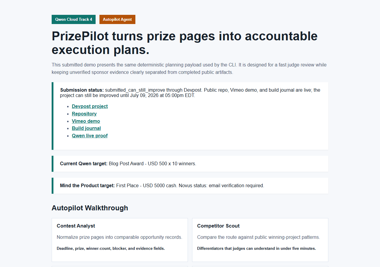 PrizePilot dashboard walkthrough